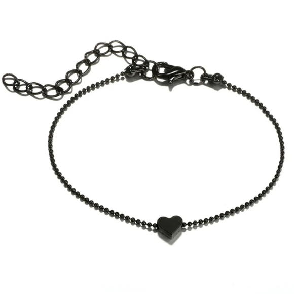 Black & Gold Lotus Flower Feather Heart Bead Charm Layering Bracelet Set Bundle - Picture 7 of 13